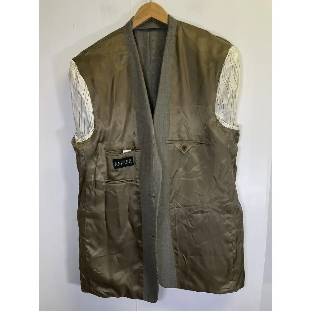 Ralph Lauren Mens 46L‎ Beige Check Soft Blazer Sport Coat Suit Jacket Lined